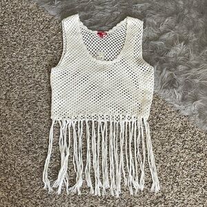 BONGO Ivory Crochet Tank with Fringe